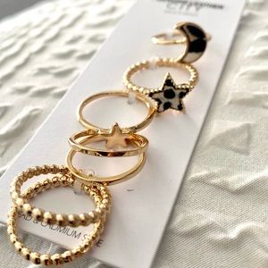Moon & Star stacking gold ring set, NEW! Super cute